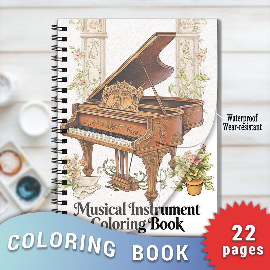 Musical Instrument Coloring Pages - Vintage Grand Piano Musical Instrument Adult